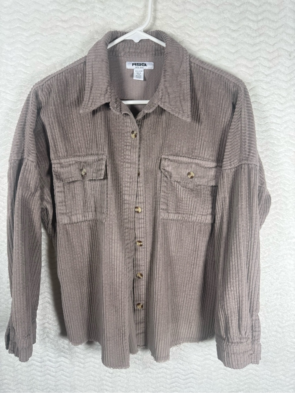 RSQ Men's Taupe Corduroy Button-Down Overshirt